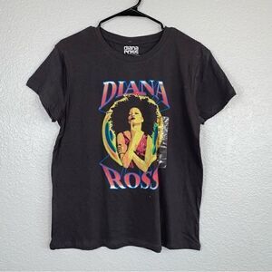 Diana Ross Apparel Womens Round Neck Short Sleeve Graphic Tee T-Shirt Black S/M
